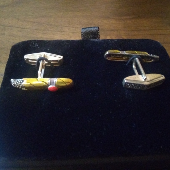 Vintage Silver, Gold, and Gemstone Cigar Cufflinks - Picture 2 of 4